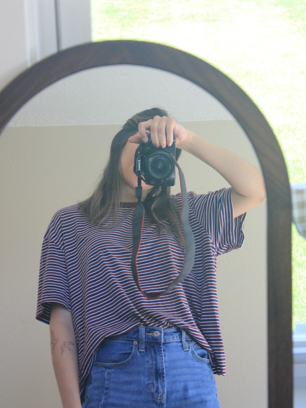 Forever 21 Navy and Pink Striped Short Sleeve Tee